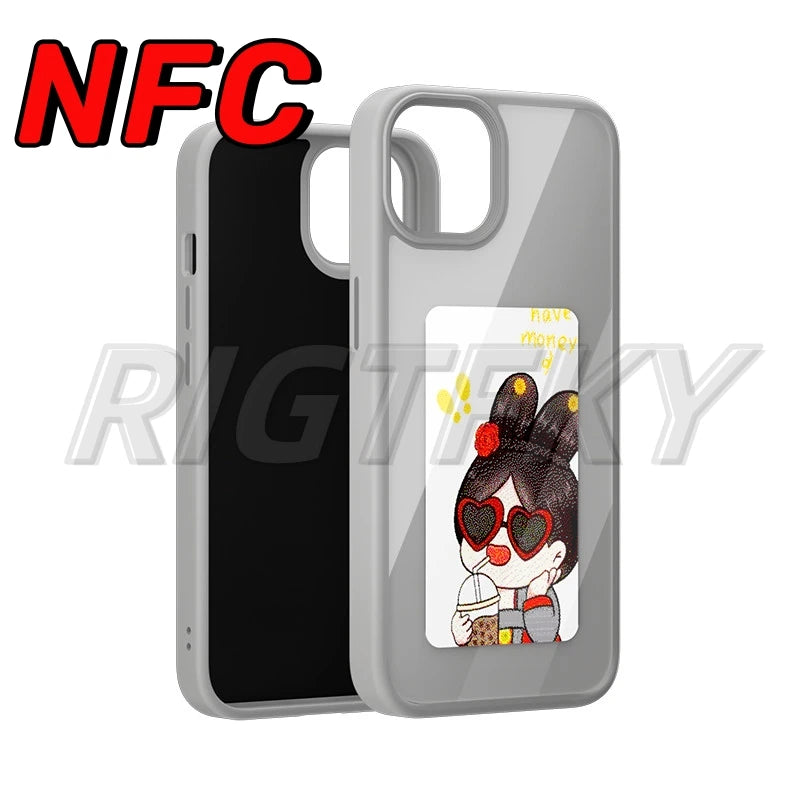 NFC Function DIY Electronic Ink Case for Iphone 16 15 14 13 Pro Max 3.7Inch Screen Display Box Wireless Transmission Projection