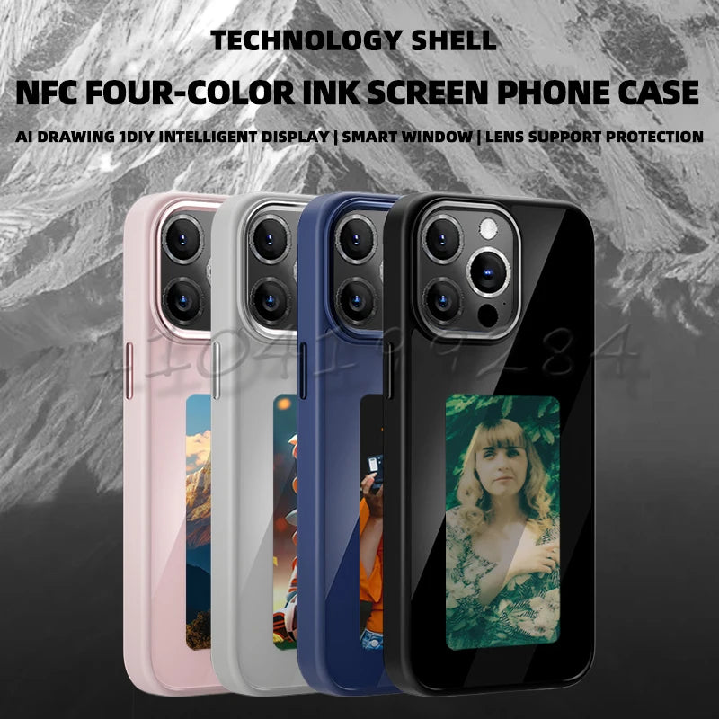 NFC Function DIY Electronic Ink Case for Iphone 16 15 14 13 Pro Max 3.7Inch Screen Display Box Wireless Transmission Projection