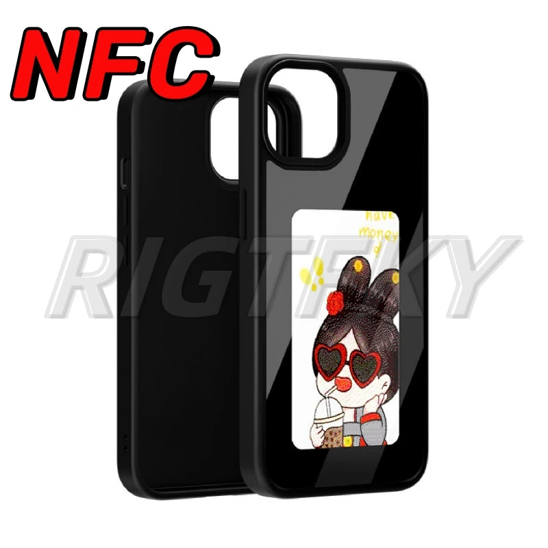 NFC Function DIY Electronic Ink Case for Iphone 16 15 14 13 Pro Max 3.7Inch Screen Display Box Wireless Transmission Projection