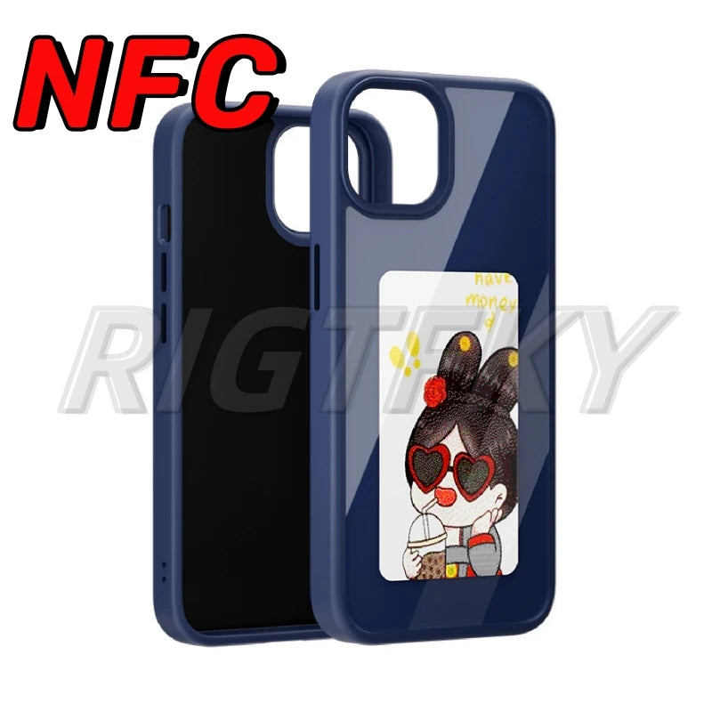 NFC Function DIY Electronic Ink Case for Iphone 16 15 14 13 Pro Max 3.7Inch Screen Display Box Wireless Transmission Projection